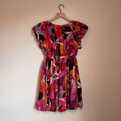 Meet Me In Santorini Bubble Dress XS Abstract Print Flutter Sleeve Mini