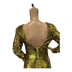 Dress the Population Womens Size XXS Gold Sequin Dress Open Back Slit Lined