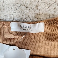 ACTIVE BASIC Button Slit Rib Cami Midi Dress Tan Large