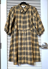 3/4 camel/black plaid button down collar dress 1XL