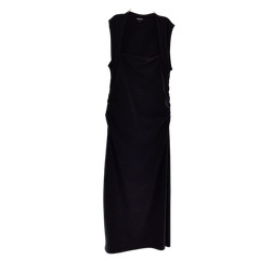 Quince Women Stretch Cotton Jersey Square Neck Ruched Midi Dress TRUE Black M