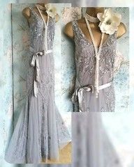 Lanamarie Ariella grey beaded lace 20s Gatsby Occasion wedding evening dress 8