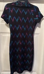 Vintage 90’s USA Black Stretch Mini Dress with Iridescent Zig Zags Size L
