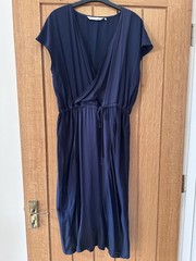 Women’s Navy Numph Silk Blend Mock Wrap Dress Cap Sleeves Size 38 EU or 10-12 UK