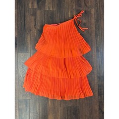 ZESICA ONE SHOULDER SLEEVELESS RUFFLE PLEATED CHIFFON MINI DRESS Small