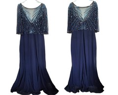 Virgos Lounge Embellished Flutter Sleeve Maxi Navy Dress Sz 14 Flowy Gown Fairy