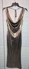 New Micas double cowl Metallic Liquid Bronze Gown Maxi Evening Dress M