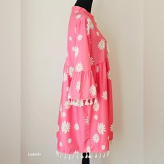 UNBRANDED And No Size With PTP 21.5 in (M) Pink Daisy Dress with Tassel Accents