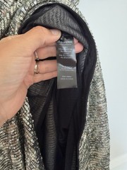 Le Superbe S Silver/Black Sequin Mesh Collared Button Front Maxi Long Dress
