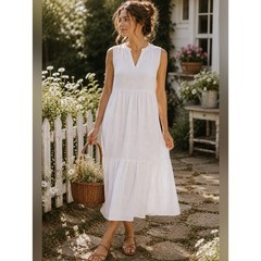 Appleseed&rsquo;s White Cotton Gauze Tiered Midi Dress Sleeveless Cottagecore Large