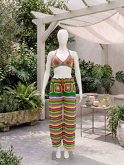 Handmade Crochet Beach Outfit, Boho Festival Clothing, Colorful Crochet Set