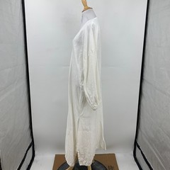 Mamene Dress Womens 2 White Linen V Neck Elastic Cuff Double Slit Lightweight