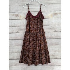 Natural Life Rayon Floral Embroidered Tank Dress Womens XS/S Pink Beige Brown