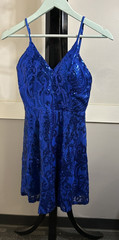 ODIZLI Women&rsquo;s Blue Sequins A Line Spaghetti Strap Mini Dress, Size: Small