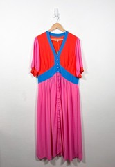 Boden Dress Size UK 18 Elsa Midi Tea Colourblock Puff Sleeve Fit Flare Dopamine