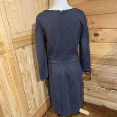 LL BEAN Sheath Dress Size 10 Gray Nylon Rayon Spandex Faux Wrap Front 3/4 Sleeve