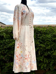 CALYPSO ST. Barth MED.Pink/multi Linen Blend Long Sleeve Maxi Shirt Dress-NWT