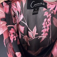 Connected Apparel Pink Floral Midi Dress Size 6 Black Fairycore Y2K Asymmetric