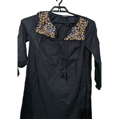 Madewell Embroidered Slit Sleeve Dress Womens M Black Neck Shift Tunic coverup