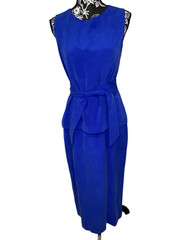 YL By Yair Royal Blue Silk Sleeveless Peplum Tie Waist Midi Career Dress Formal