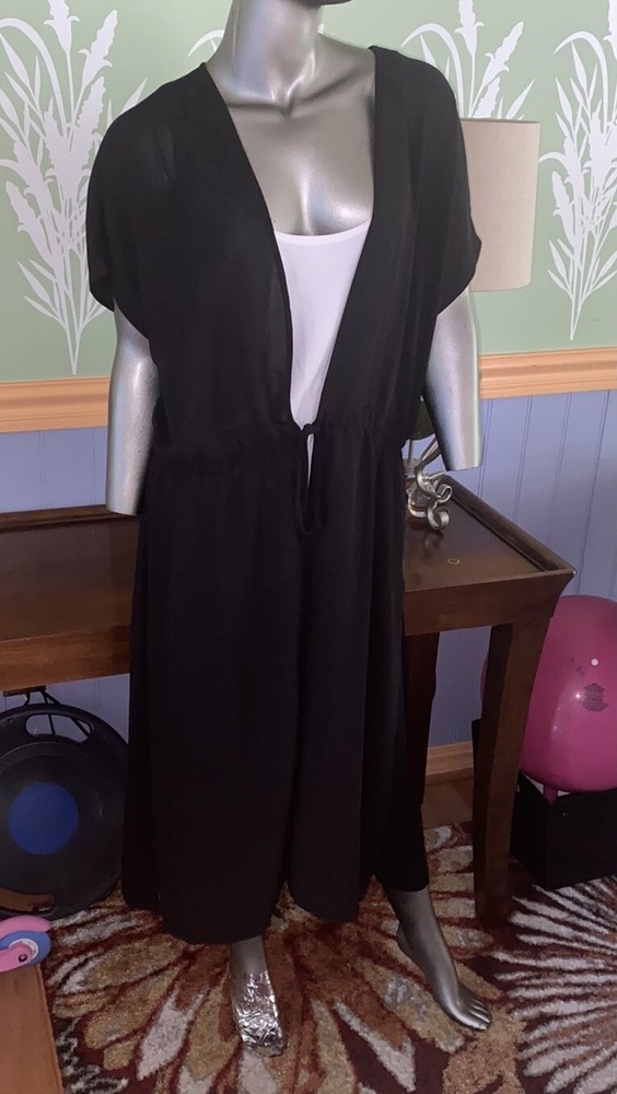 J. Jill XL Long Drawstring Waist Sheer Black Kimono
