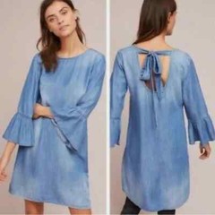 Anthropologie Cloth & Stone Womens Dress Size XS Blue Chambray Bell Sleeve