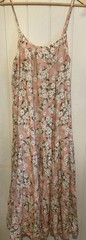 Oasis Baby Pink Long Midi Dress White Floral Pattern Tiered Skirt Design Size 14