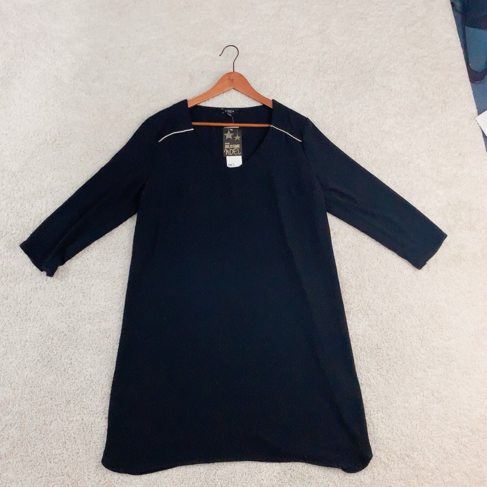 TEX Black 3/4 Sleeve Shift Sheath Short Mini Dress Size 44 L Large NWT