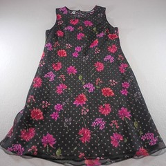 Amanda Smith Petites Womens 8P Black Floral Chiffon Round Neck Midi Dress