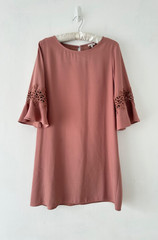 River Island Dress Womens Pink Lined Shift Embroidered Flare Sleeve Size 18 BNWT