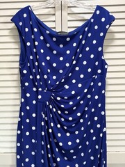 Connected Blue/White Polka Dot Midi Dress Size 14 Straps Gathered Wrap Skirt