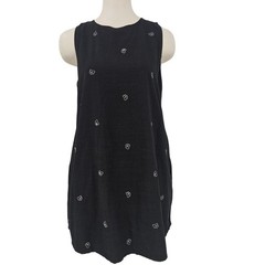 Anthropologie Things Between Dress Women M Black Embroidered Floral Pockets