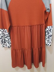 Size M Brown Gray Long Sleeve Sheer End Sleeve Dress