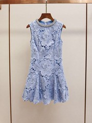 Self-Portrait Womens New Elegant Diamond Round Neck Lace Flower Sleeveless Dress