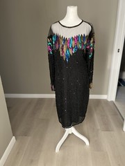 Creative Creations 100% Silk Sequined Long Sleeve Dress See Description