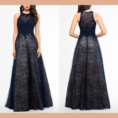 NEW Xscape Blue Lace High Neck Sleeveless A-Line Ball Gown [ SZ 4 ] #G793
