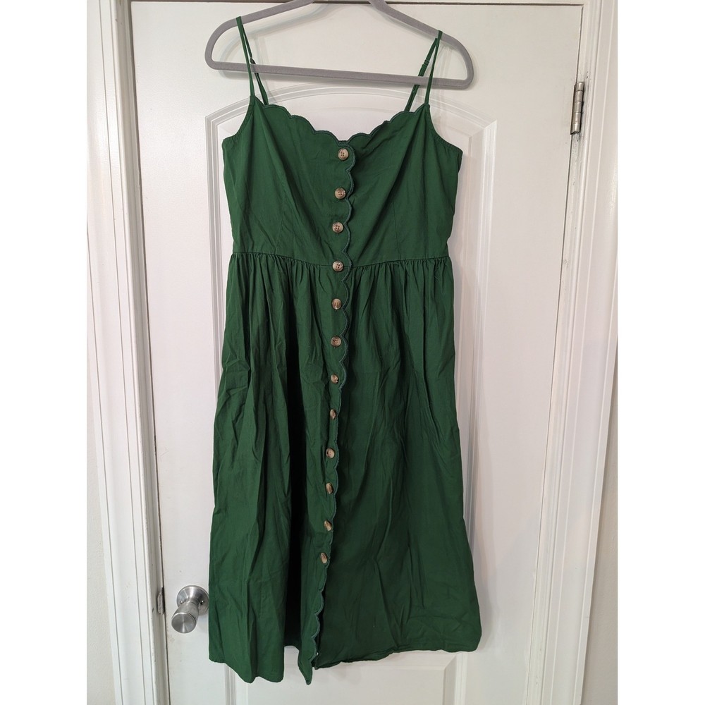 J.Crew Scallop-trim button-front midi dress Green Cotton Smocked Back Size 12