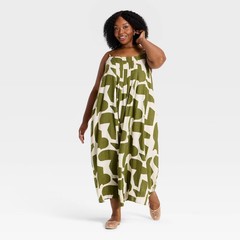 Women Flowy Midi Tank Dress – Ava & Viv Green Abstract 1X