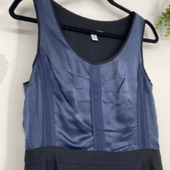 Banana Republic Sloan Wool Silk Blend Sheath Dress Sleeveless Black Blue 8 Tall