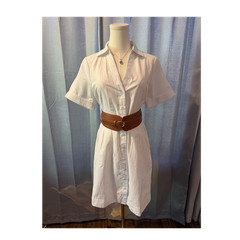 Emily Daniels White Cotton Shirt Dress Short Sleeve Collared Button Belt M