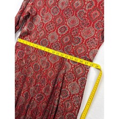 Fabindia Maxi Dress Womens Large Red Block Print Medallion Button Front Pockets