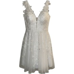 Juliet White Lace Sequin Tulle Mini Dress V-Neck Homecoming Prom XS NEW