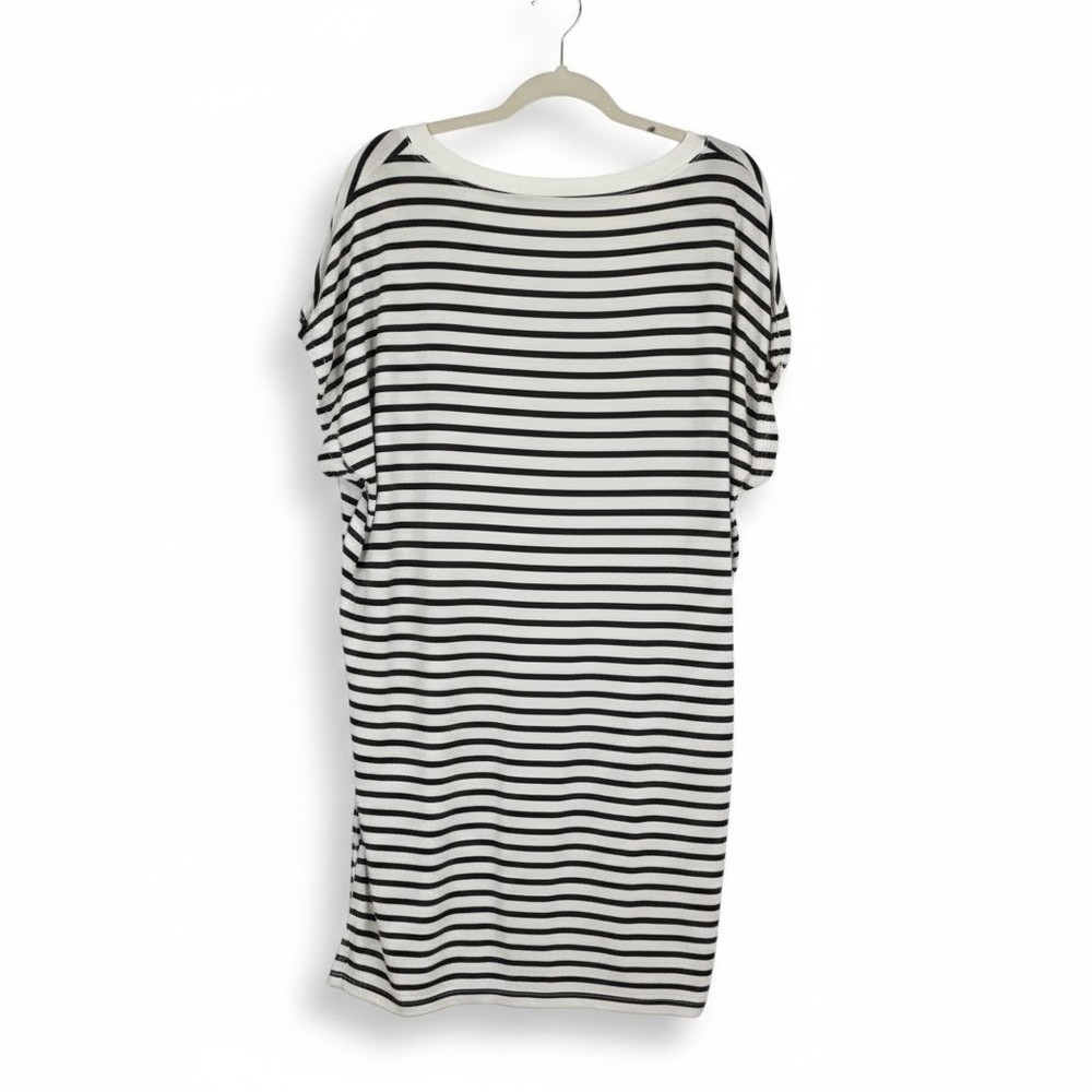 Ellison Womens Black White Striped Short Sleeve Rolled Cuff T-Shirt Dress Size L