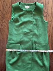 Plain Green Sleeveless Dress Size 8 Long Vest Double Breasted Wool Blend Jumper