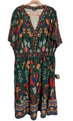 BloomChic Plus Size Green Floral Midi Dress V-Neck Smocked Waist Chiffon US 26