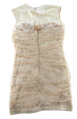 En Creme Nude Lace Illusion Ruched Sleeveless Mesh Cream Ivory Mini Dress Medium