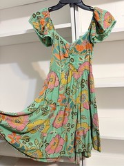 12. ANGIE GREEN FLORAL BOHO OPEN BACK DRESS M {Cochella fairycore dress}