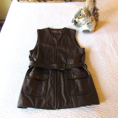 Vintage Leather Vest Mini Dress Otello Pelle Lined With Belt Zip M Long 8 10
