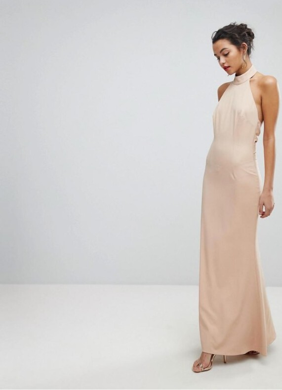 Jarlo NWT Tenny Halter Maxi Dress in Nude, Size 8 Petite