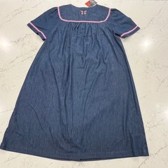 Go Softly NEW Cotton Chambray Patio House Dress L Muumuu Embroidered Butterfly